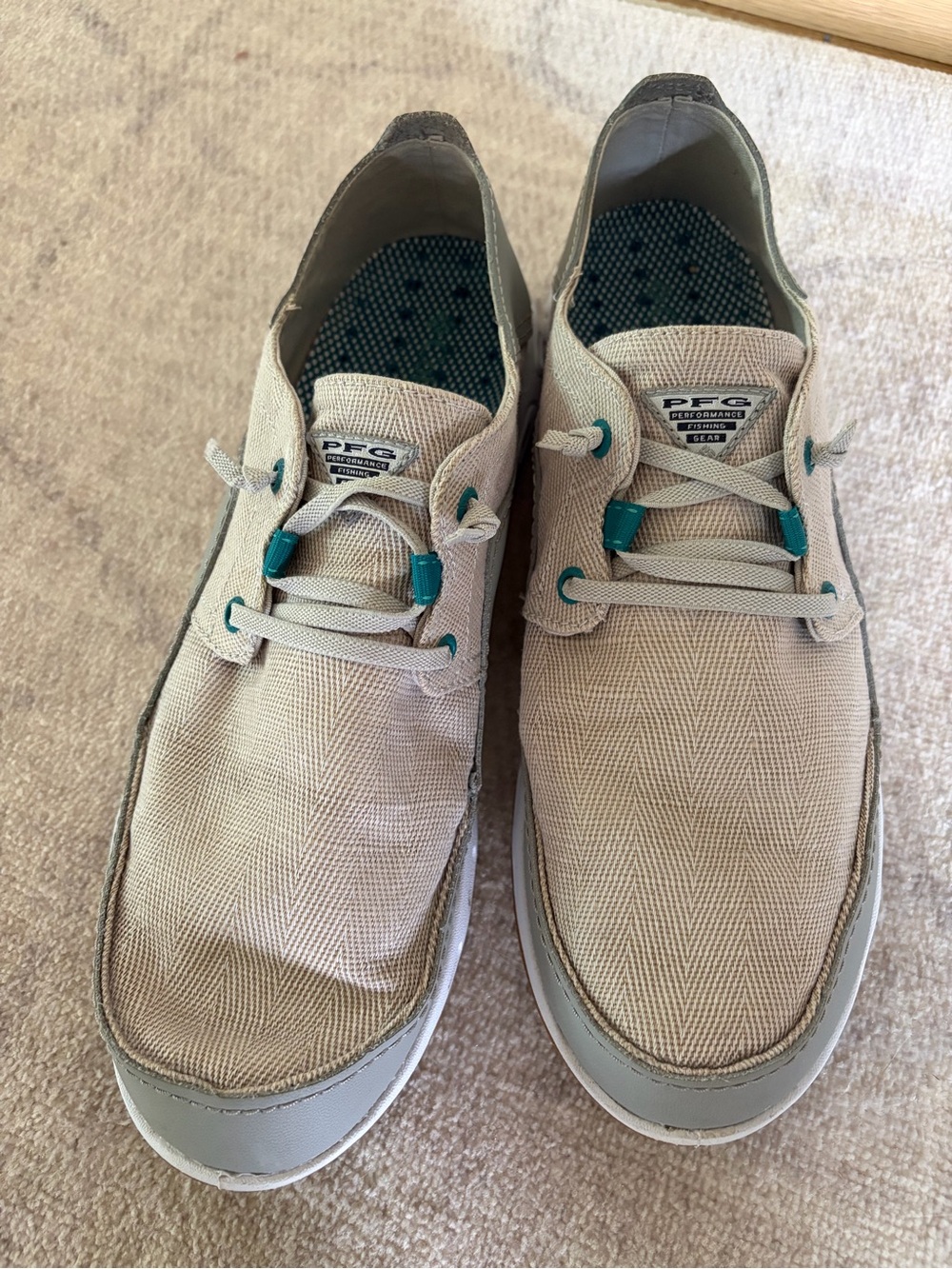 Men's Columbia Casual Canvas Boat Shoes - Grey with Teal Accents